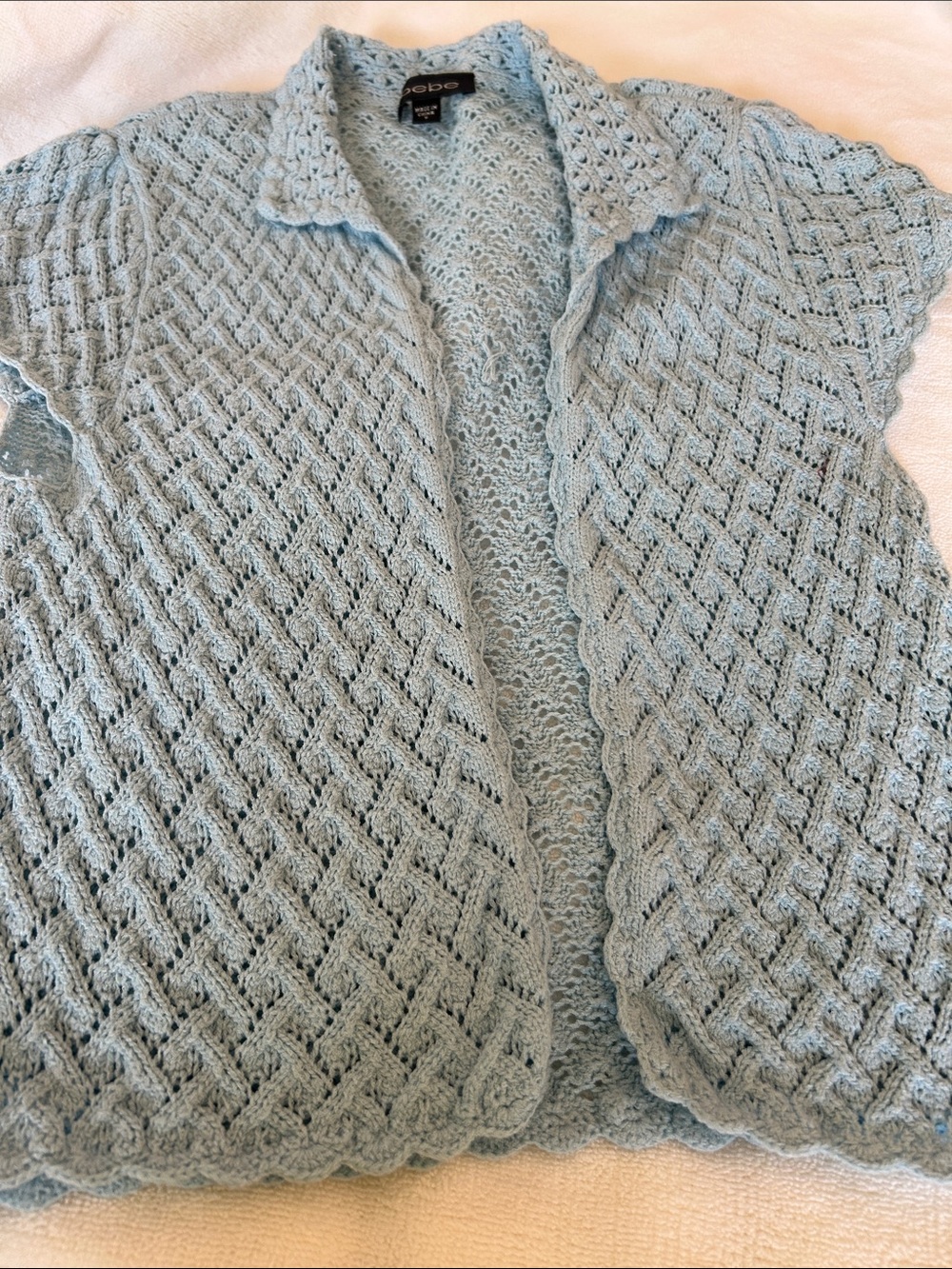 bebe Pale Blue Openwork Short-Sleeve Cardigan